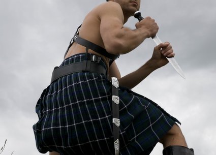 Porn kilt warrior masturbation of penis with big glans