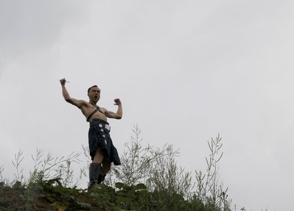 Porn kilt warrior masturbation of penis with big glans