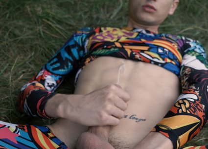 Twink in spandex cumming while jogging gay porn