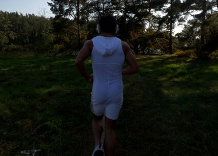 Naked male runner getting caught jerking off in public