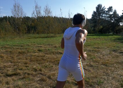 Naked male runner getting caught jerking off in public