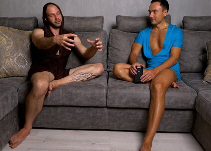 Male pornstar Aleksei Dem answering tricky questions in interview