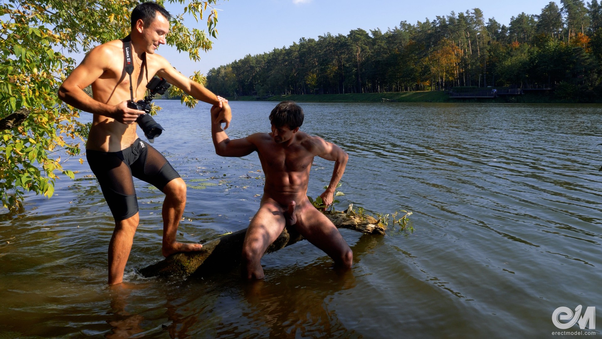 Nude male nature photoshoot with kinky gay ass tattoo