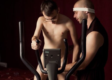 Kinky gay bear seducing the straight guy plumber for handjob