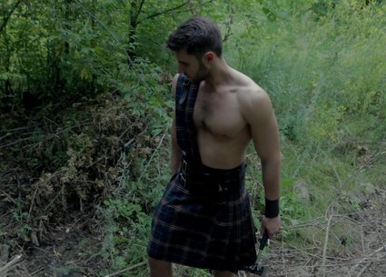 Playing with a cock under the scottish kilt