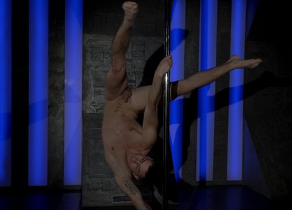 Young male stripper pole dancing to full nudity